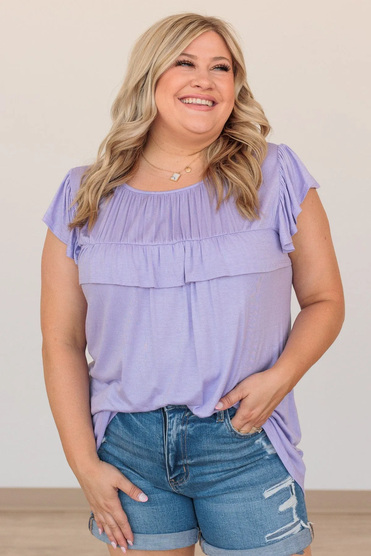 Stuck On Replay Ruffle Top- Lavender