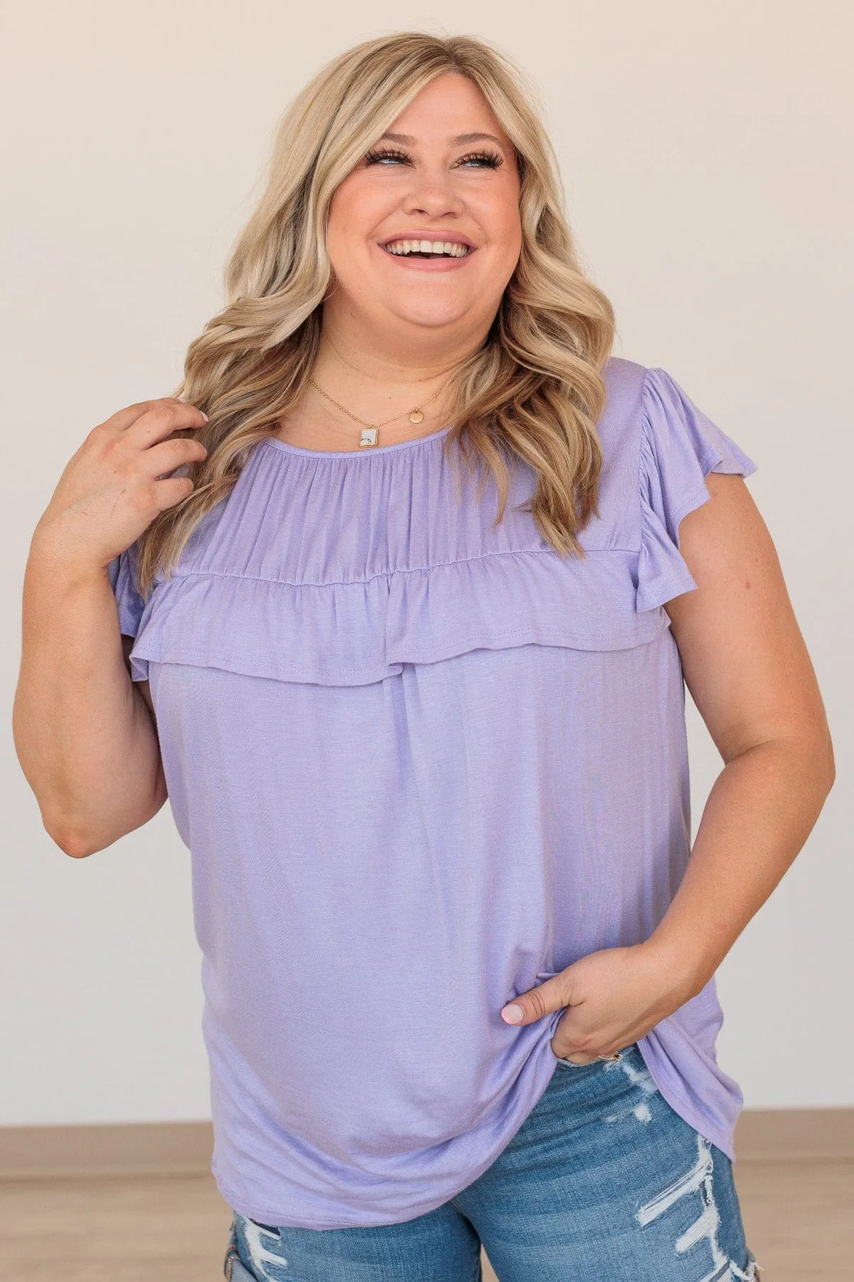 Stuck On Replay Ruffle Top- Lavender