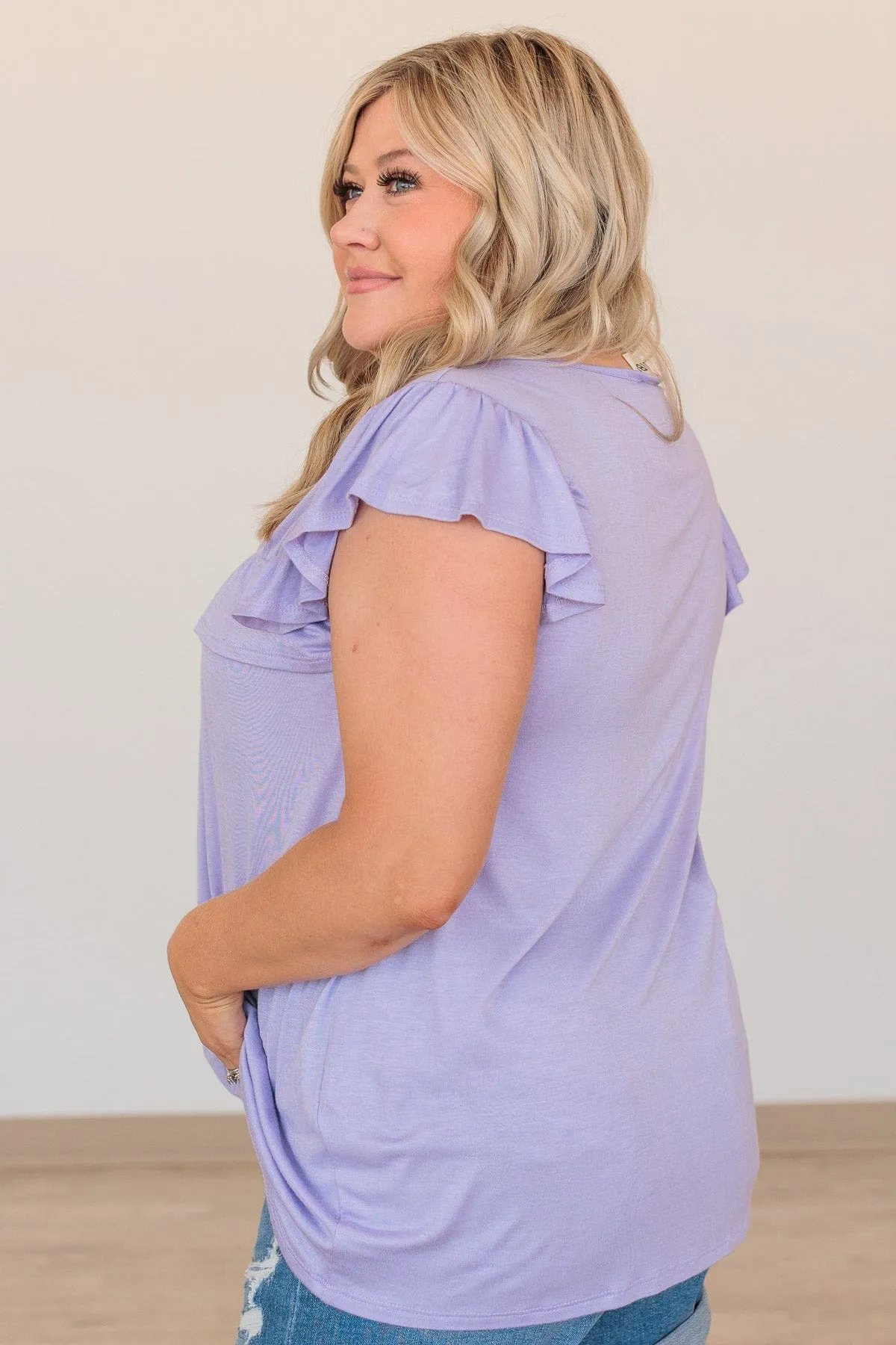 Stuck On Replay Ruffle Top- Lavender