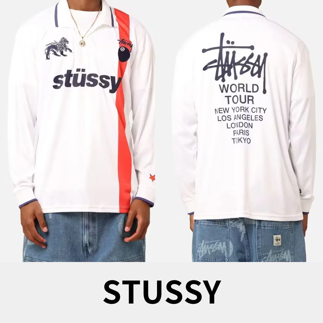 STUSSY  |Stripes Street Style Long Sleeves Logo Skater Style Polos