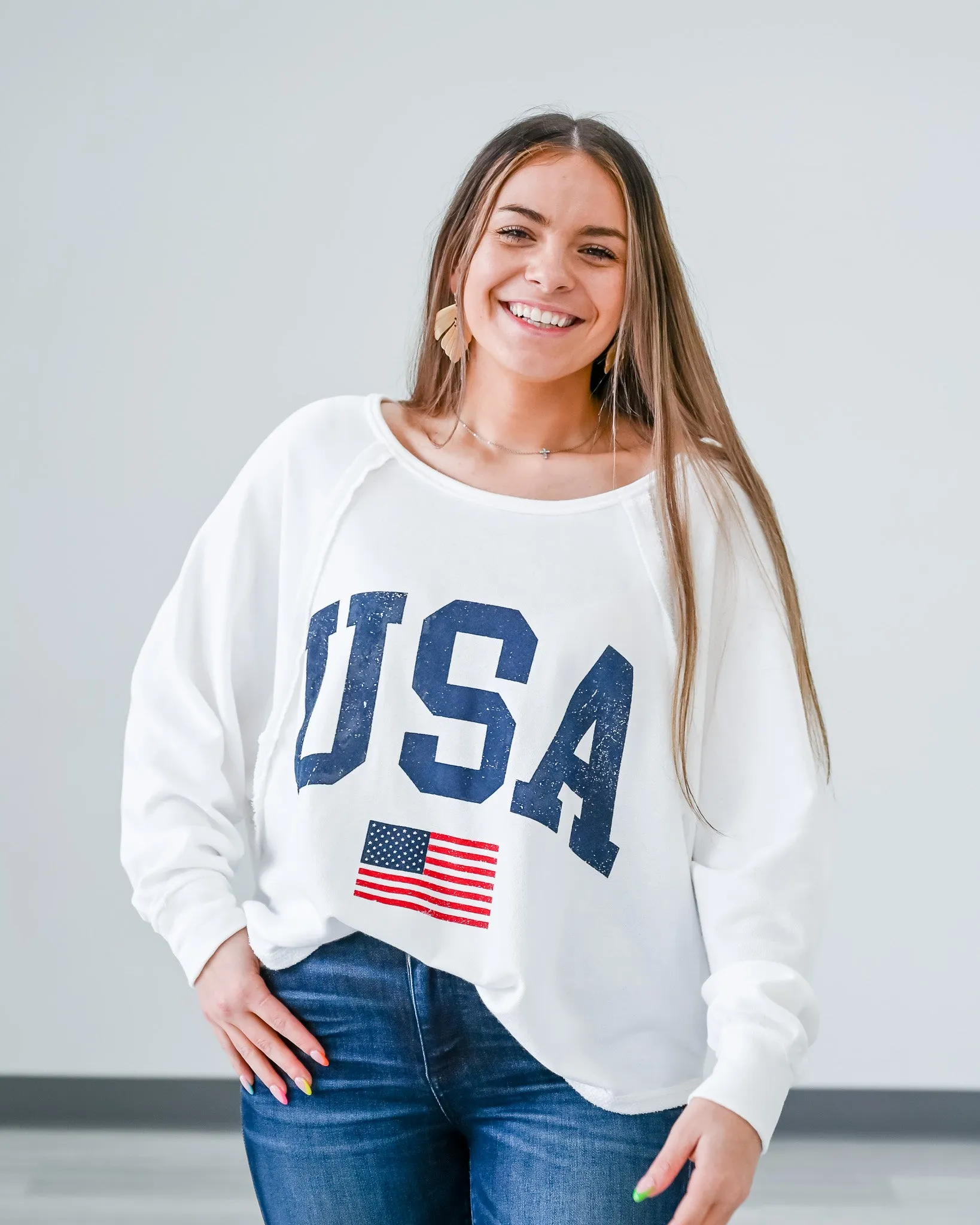 USA Long Sleeve Crop Top