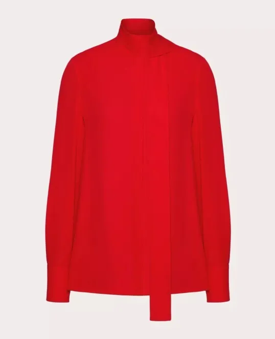 VALENTINO  |Silk Long Sleeves Plain Medium Office Style Elegant Style