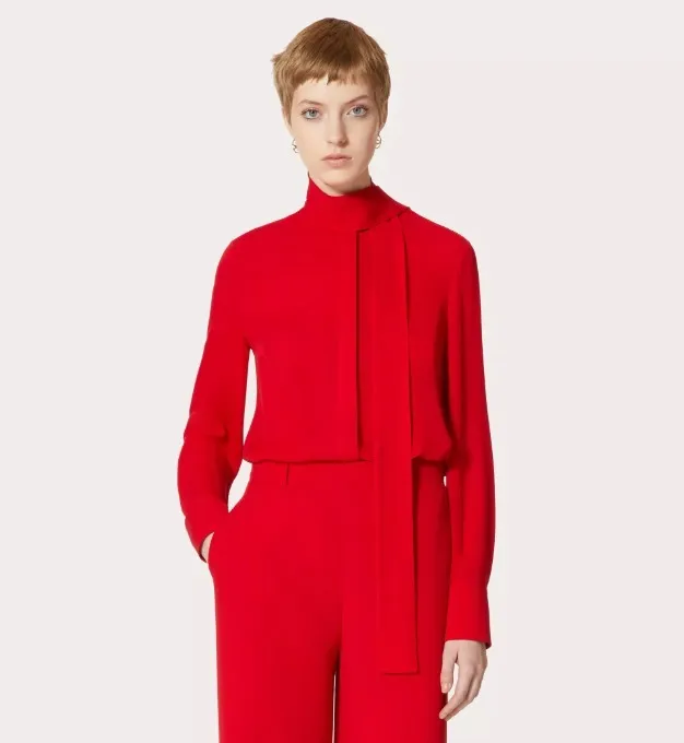 VALENTINO  |Silk Long Sleeves Plain Medium Office Style Elegant Style