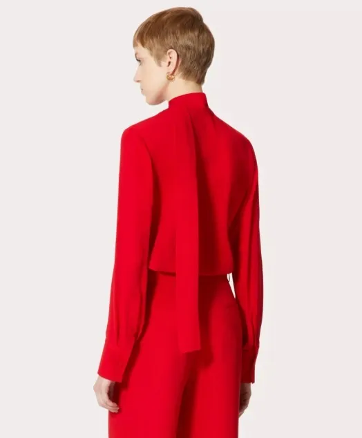 VALENTINO  |Silk Long Sleeves Plain Medium Office Style Elegant Style