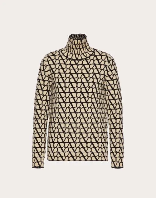 VALENTINO  |Wool Long Sleeves High-Neck Elegant Style Logo