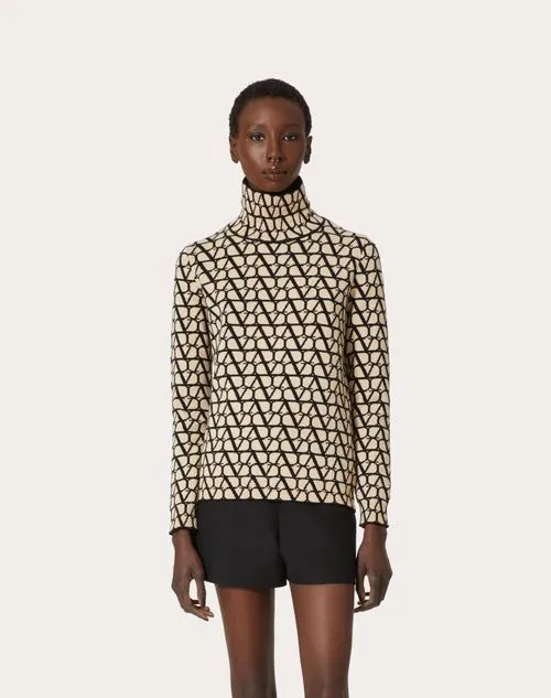 VALENTINO  |Wool Long Sleeves High-Neck Elegant Style Logo