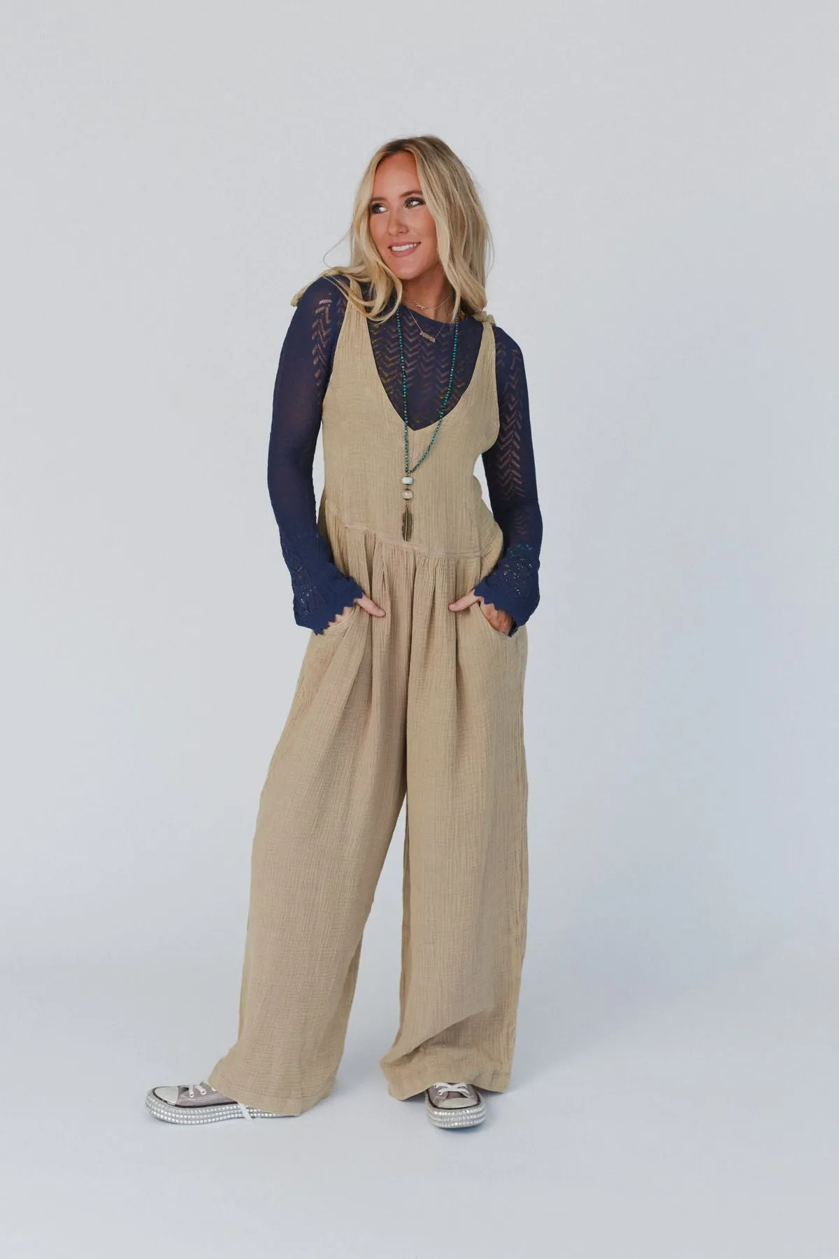 Vanessa V Neck Jumpsuit - Taupe