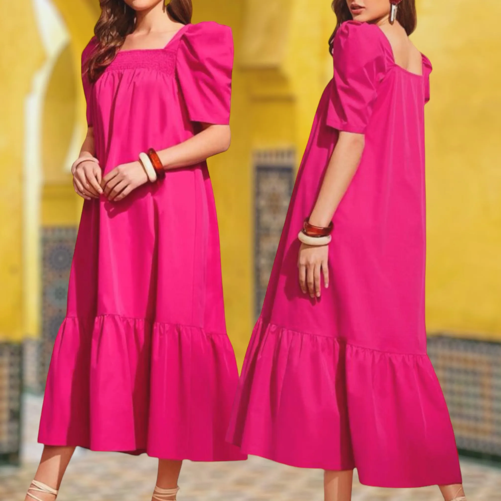 VIA Puff Sleeve Long Dress