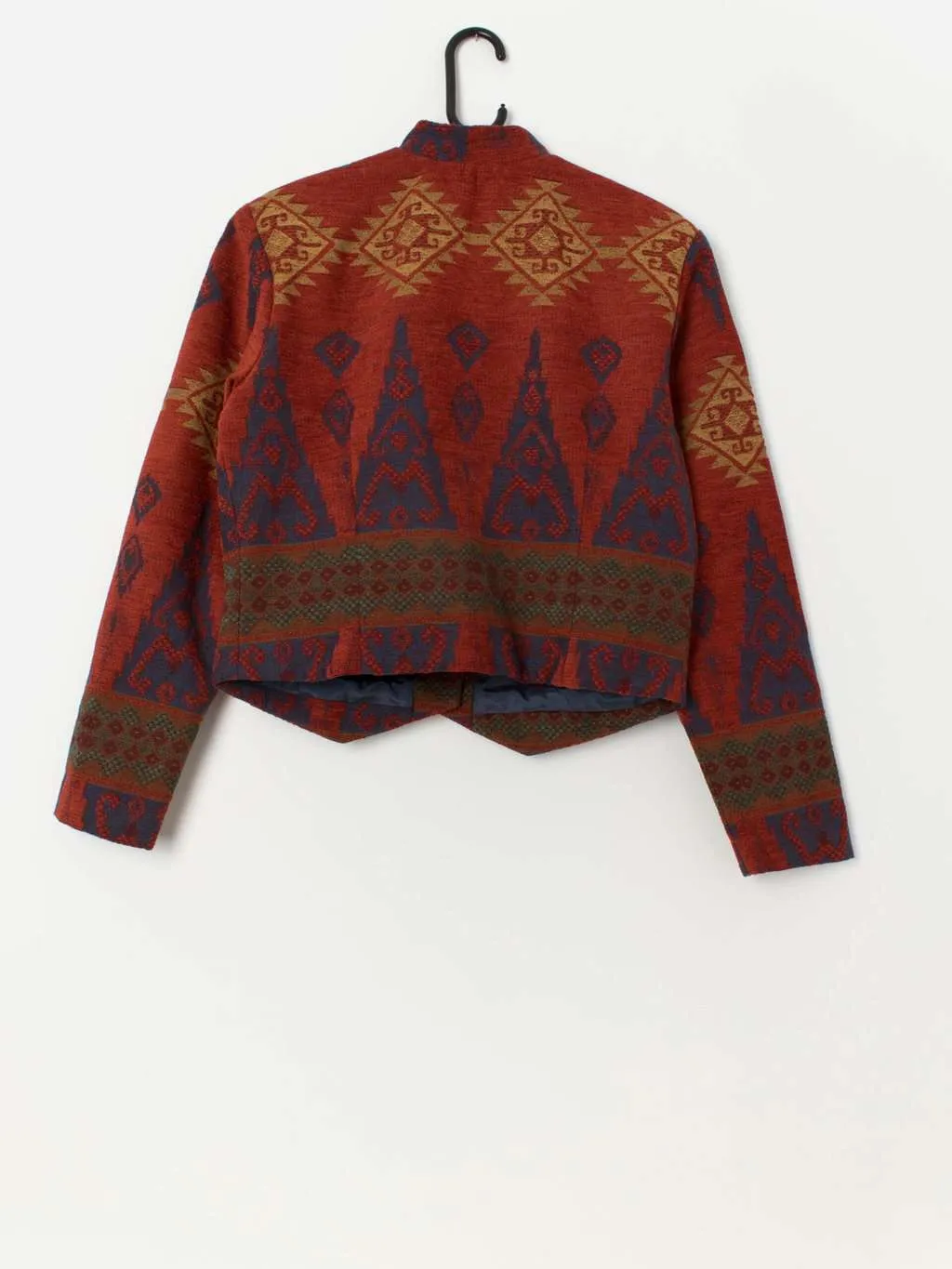 Vintage 90s cropped tapestry jacket in red and blue – Medium