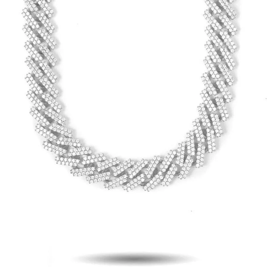 Women's White Gold Diamond Straight Edge Cuban Chain (15mm)